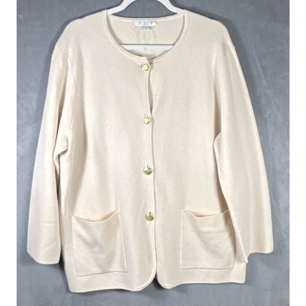 J.Crew Giselle Gold Buttons Sweater Cardigan Merino Wool Blend Cream Size XL